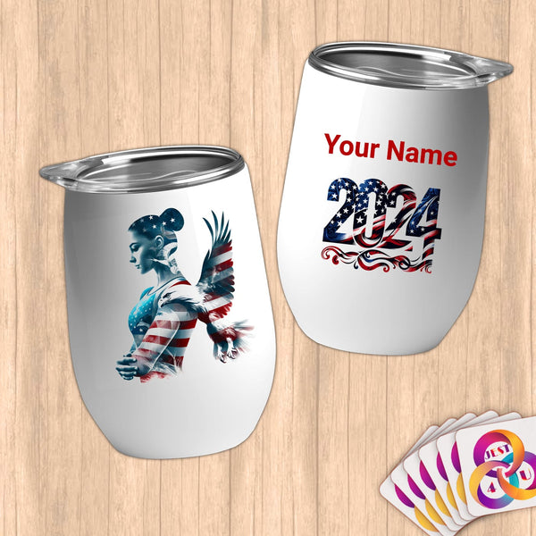Physical Item 12 oz / White Gymnast's Reflection ~Limited Edition 2024 "USA Excellence" ~ Customizable 12oz Wine Tumbler with Lid