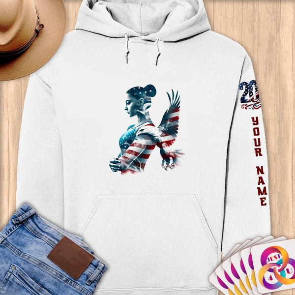 Physical Item S / White Gymnast's Reflection ~Limited Edition 2024 "USA Excellence" ~ Personalized Premium Hoodie