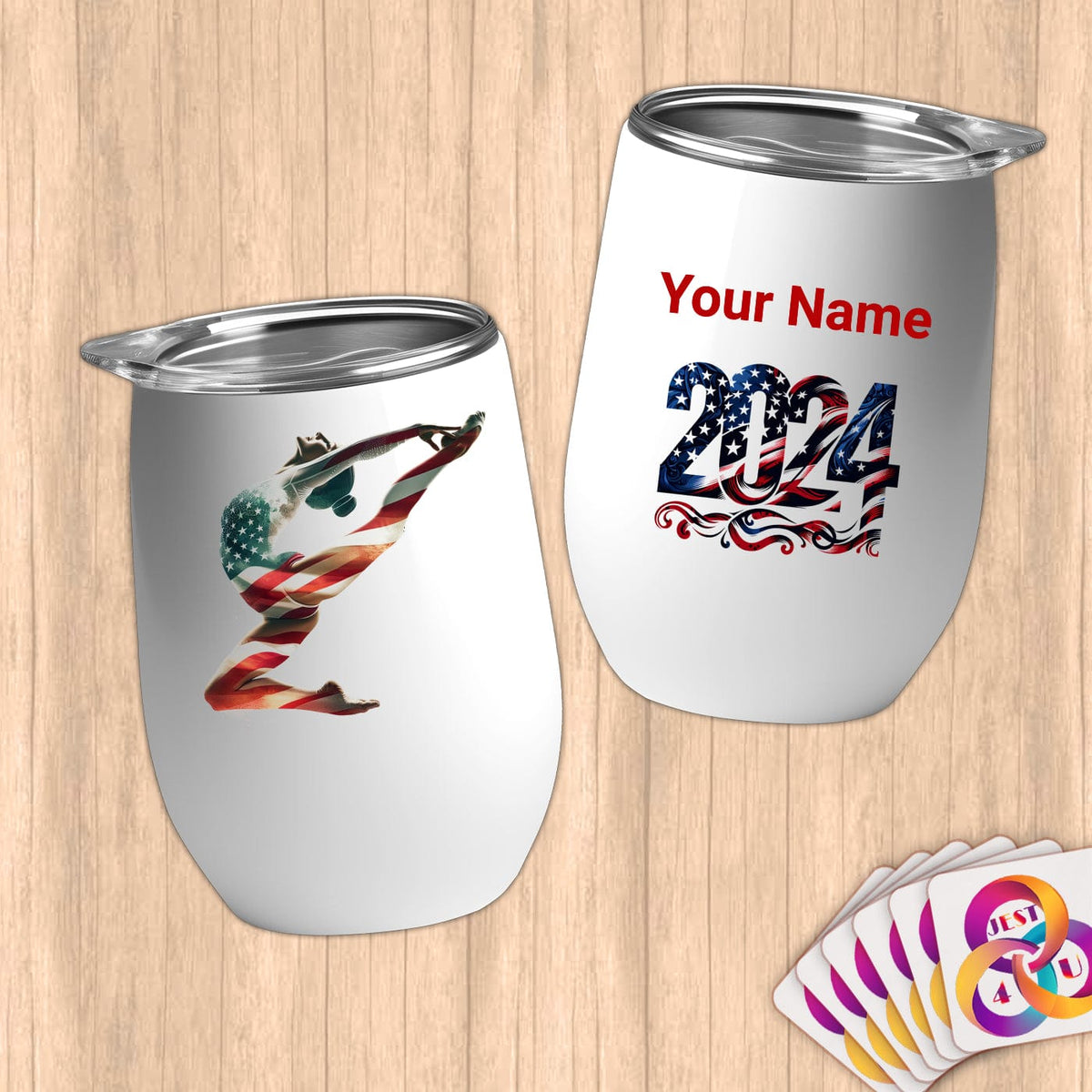 Physical Item 12 oz / White Gymnast Soars ~Limited Edition 2024 "USA Excellence" ~ Customizable 12oz Wine Tumbler with Lid