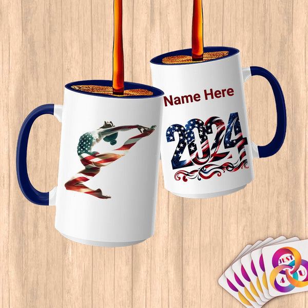 Physical Item 15oz / Blue Gymnast Soars ~Limited Edition 2024 "USA Excellence" ~ Customized Large 15oz Mug