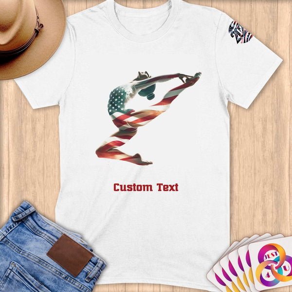 Physical Item S / White Gymnast Soars ~Limited Edition 2024 "USA Excellence" ~ Personalized Softstyle T-Shirt