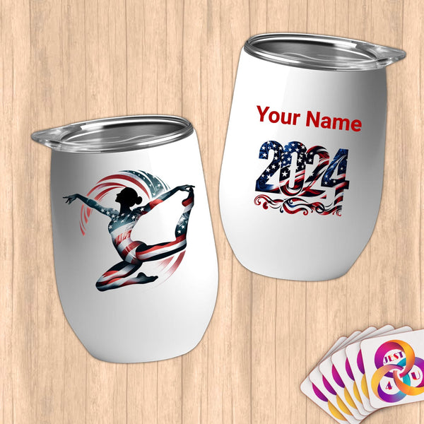 Physical Item 12 oz / White Gymnastic Elegance ~Limited Edition 2024 "USA Excellence" ~ Customizable 12oz Wine Tumbler with Lid