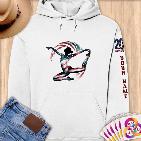 Physical Item S / White Gymnastic Elegance ~Limited Edition 2024 "USA Excellence" ~ Personalized Premium Hoodie