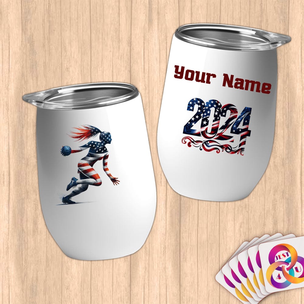 Physical Item 12 oz / White Handball Action ~ Limited Edition 2024 "USA Excellence" ~ Customizable 12oz Wine Tumbler with Lid