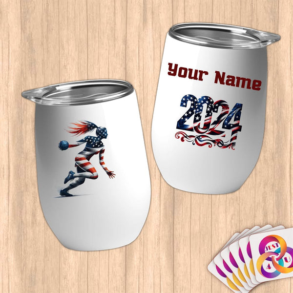 Physical Item 12 oz / White Handball Action ~ Limited Edition 2024 "USA Excellence" ~ Customizable 12oz Wine Tumbler with Lid