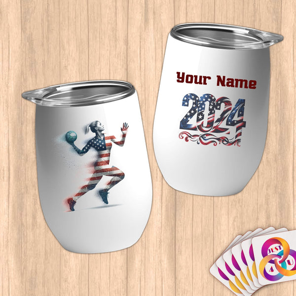Physical Item 12 oz / White Handball Freedom ~ Limited Edition 2024 "USA Excellence" ~ Customizable 12oz Wine Tumbler with Lid
