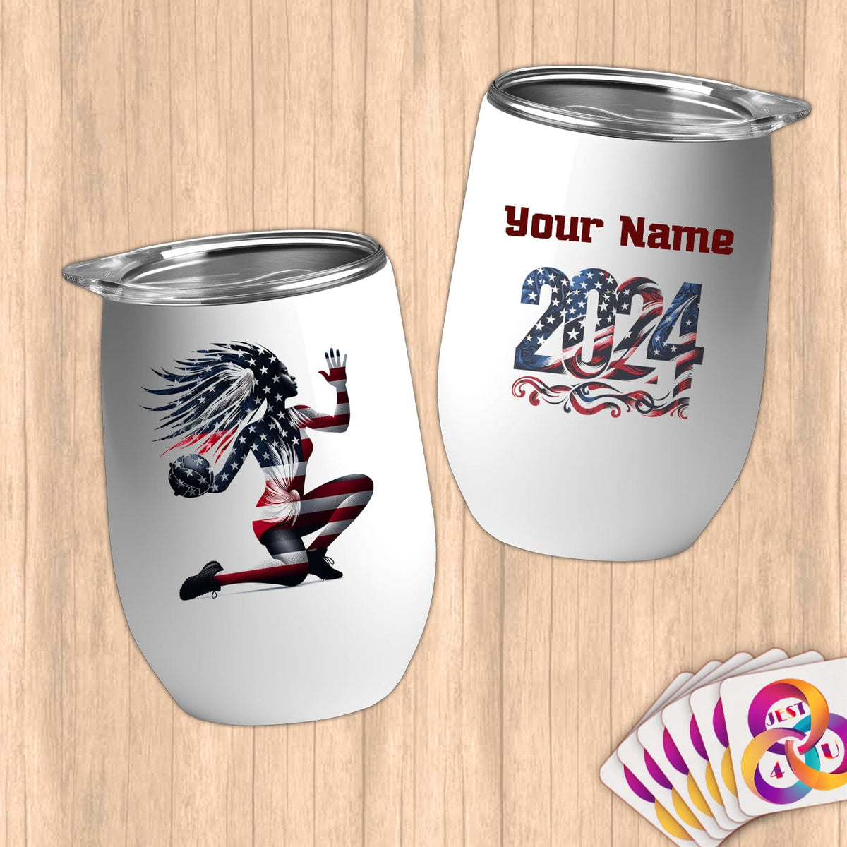 Physical Item 12 oz / White Handball Patriotic ~ Limited Edition 2024 "USA Excellence" ~ Customizable 12oz Wine Tumbler with Lid