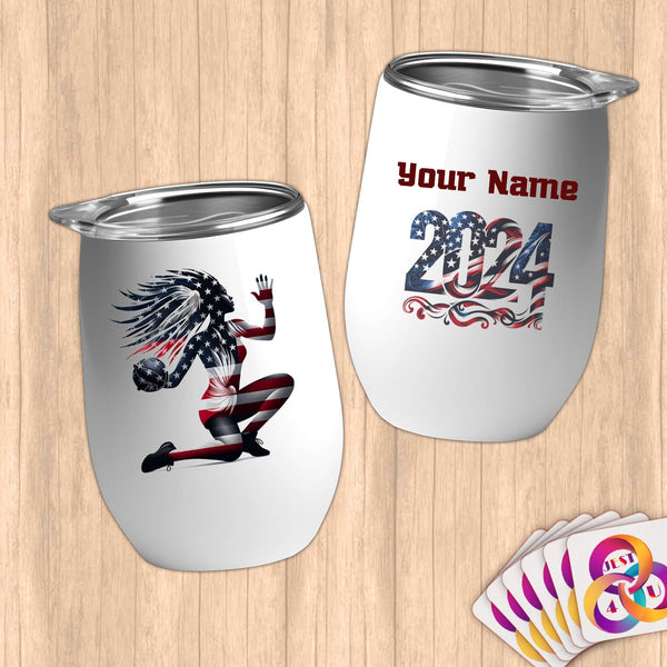 Physical Item 12 oz / White Handball Patriotic ~ Limited Edition 2024 "USA Excellence" ~ Customizable 12oz Wine Tumbler with Lid