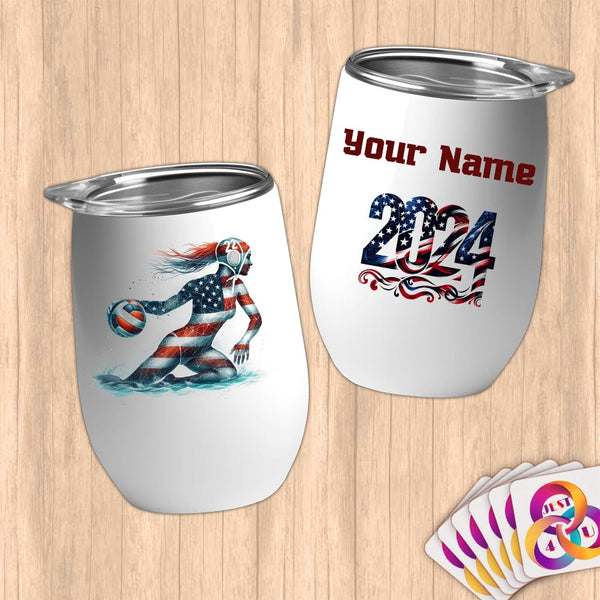 Physical Item 12 oz / White Handball Pride ~ Limited Edition 2024 "USA Excellence" ~ Customizable 12oz Wine Tumbler with Lid