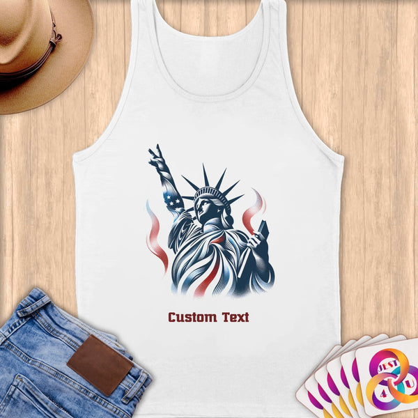 Physical Item S / White Hang 10 Statue of Liberty ~ Limited Edition 2024 "USA Excellence" ~ Customizable Supersoft Tank Top