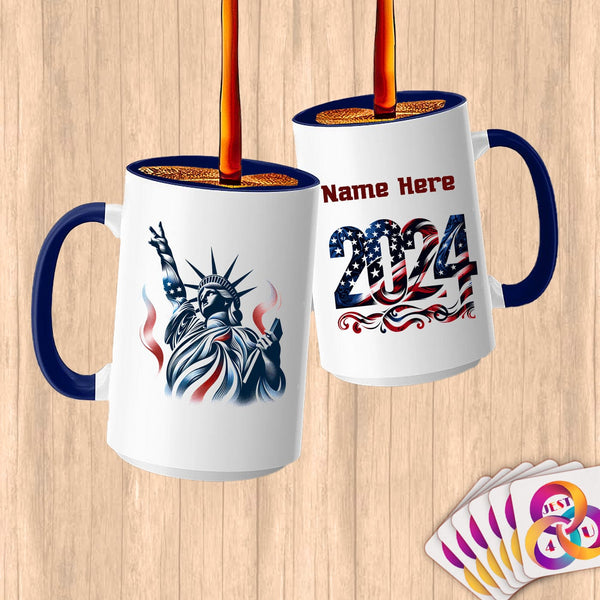 Physical Item 15oz / Blue Hang 10 Statue of Liberty ~ Limited Edition 2024 "USA Excellence" ~ Customized Large 15oz Mug