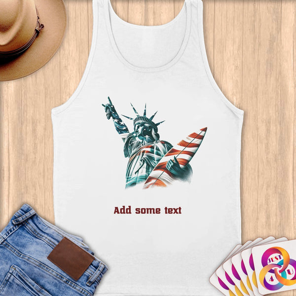 Physical Item S / White Hang Ten Lady Liberty ~ Limited Edition 2024 "USA Excellence" ~ Customizable Supersoft Tank Top