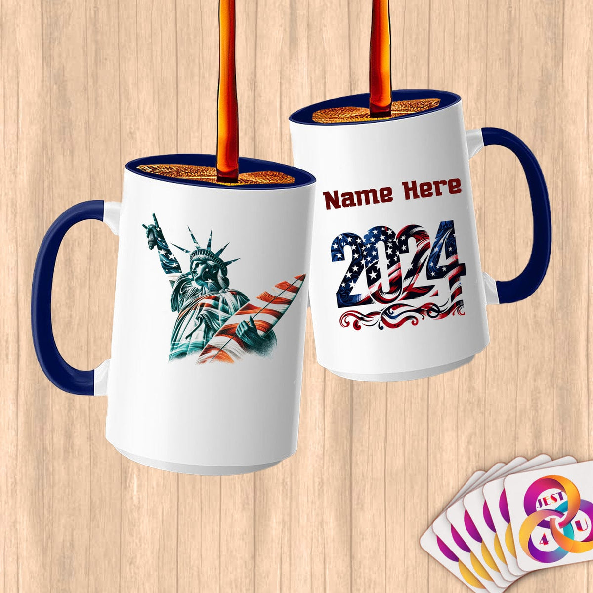 Physical Item 15oz / Blue Hang Ten Lady Liberty ~ Limited Edition 2024 "USA Excellence" ~ Customized Large 15oz Mug