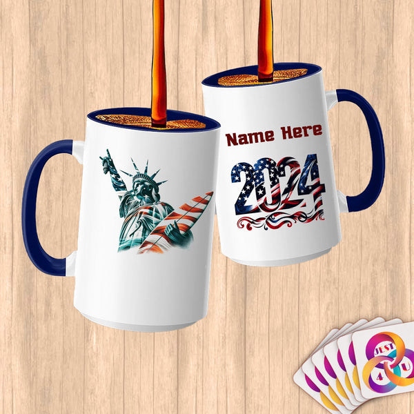 Physical Item 15oz / Blue Hang Ten Lady Liberty ~ Limited Edition 2024 "USA Excellence" ~ Customized Large 15oz Mug