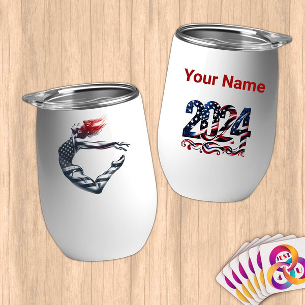 Physical Item 12 oz / White High Dive Freedome~Limited Edition 2024 "USA Excellence" ~ Customizable 12oz Wine Tumbler with Lid