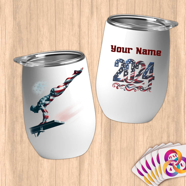 Physical Item 12 oz / White High Diver ~ Limited Edition 2024 "USA Excellence" ~ Customizable 12oz Wine Tumbler with Lid