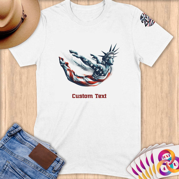 Physical Item S / White High Diving Statue Liberty~Limited Edition 2024 "USA Excellence" ~ Personalized Softstyle T-Shirt