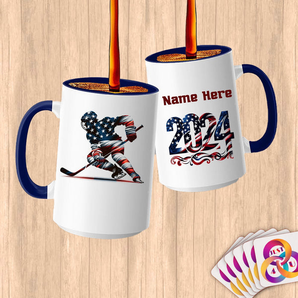 Physical Item 15oz / Blue Hockey Glow ~ Limited Edition 2024 "USA Excellence" ~ Customized Large 15oz Mug