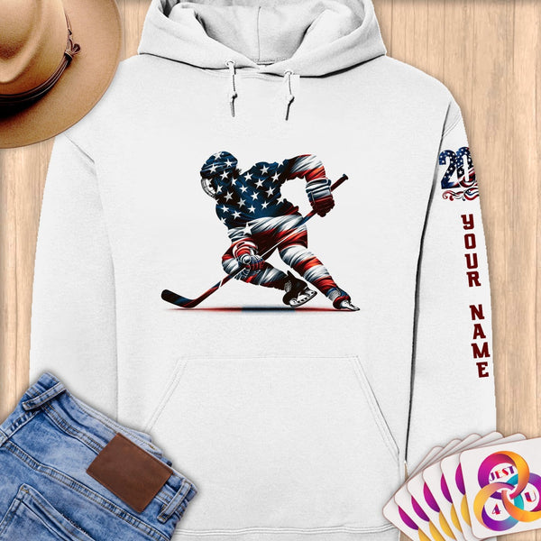 Physical Item S / White Hockey Glow ~ Limited Edition 2024 "USA Excellence" ~ Personalized Premium Hoodie