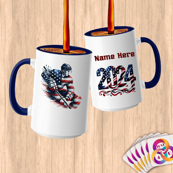 Physical Item 15oz / Blue Hockey Power ~ Limited Edition 2024 "USA Excellence" ~ Customized Large 15oz Mug