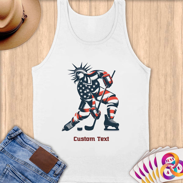 Physical Item S / White Hockey Stripes ~ Limited Edition 2024 "USA Excellence" ~ Customizable Supersoft Tank Top