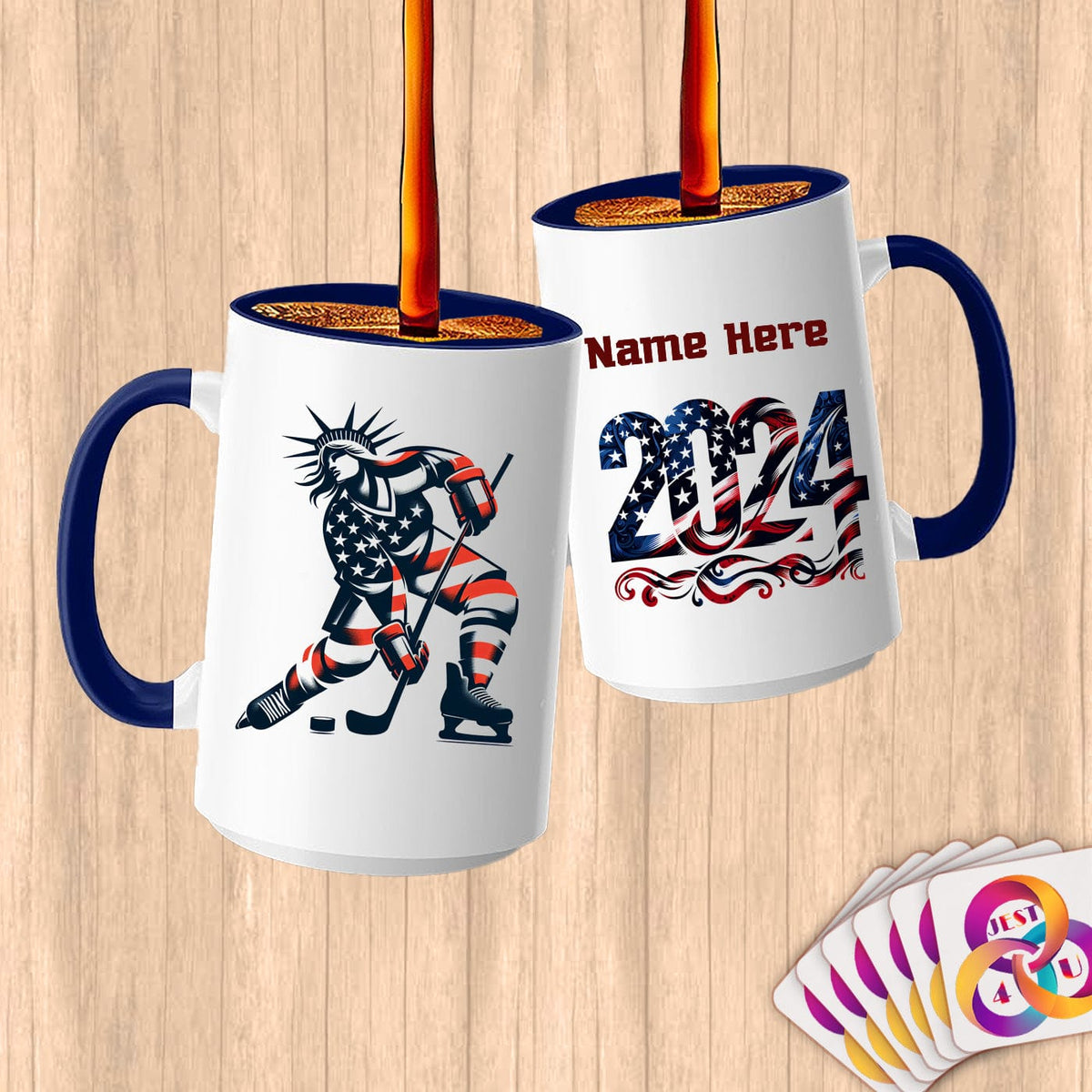Physical Item 15oz / Blue Hockey Stripes ~ Limited Edition 2024 "USA Excellence" ~ Customized Large 15oz Mug