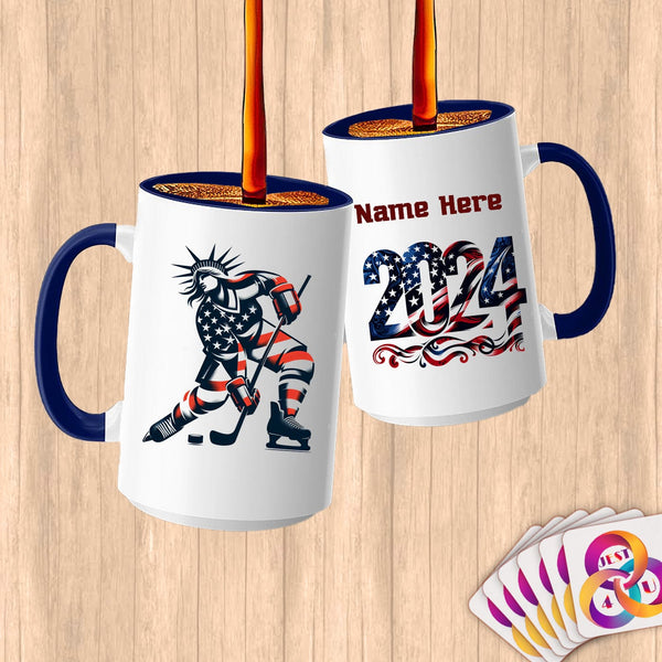 Physical Item 15oz / Blue Hockey Stripes ~ Limited Edition 2024 "USA Excellence" ~ Customized Large 15oz Mug