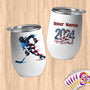 Physical Item 12 oz / White Hockey USA Flag ~ Limited Edition 2024 "USA Excellence" ~ Customizable 12oz Wine Tumbler with Lid