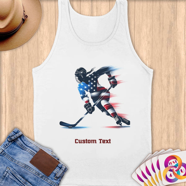 Physical Item S / White Hockey USA Flag ~ Limited Edition 2024 "USA Excellence" ~ Customizable Supersoft Tank Top