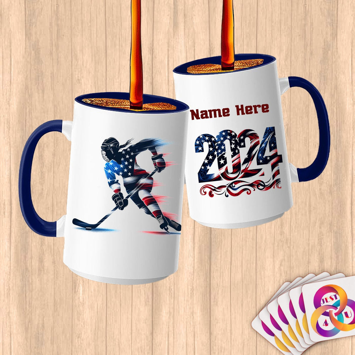 Physical Item 15oz / Blue Hockey USA Flag ~ Limited Edition 2024 "USA Excellence" ~ Customized Large 15oz Mug