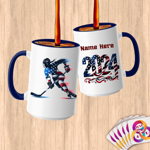 Physical Item 15oz / Blue Hockey USA Flag ~ Limited Edition 2024 "USA Excellence" ~ Customized Large 15oz Mug