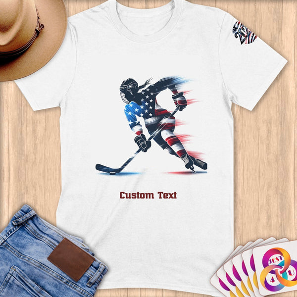 Physical Item S / White Hockey USA Flag ~ Limited Edition 2024 "USA Excellence" ~ Personalized Softstyle T-Shirt