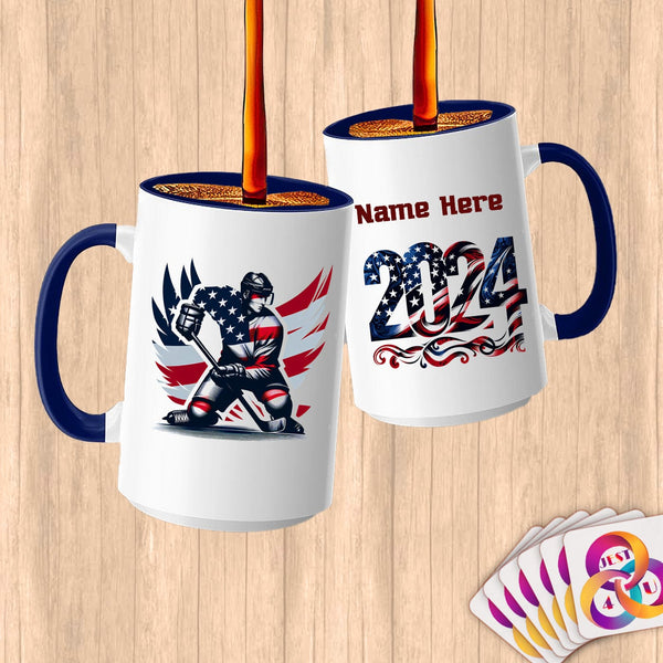 Physical Item 15oz / Blue Hockey Wings ~ Limited Edition 2024 "USA Excellence" ~ Customized Large 15oz Mug