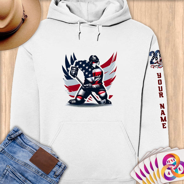 Physical Item S / White Hockey Wings ~ Limited Edition 2024 "USA Excellence" ~ Personalized Premium Hoodie
