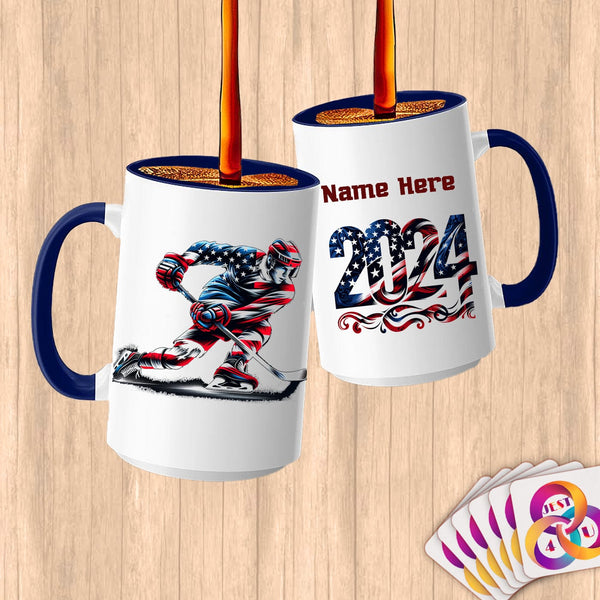 Physical Item 15oz / Blue Ice Hockey Swish ~ Limited Edition 2024 "USA Excellence" ~ Customized Large 15oz Mug