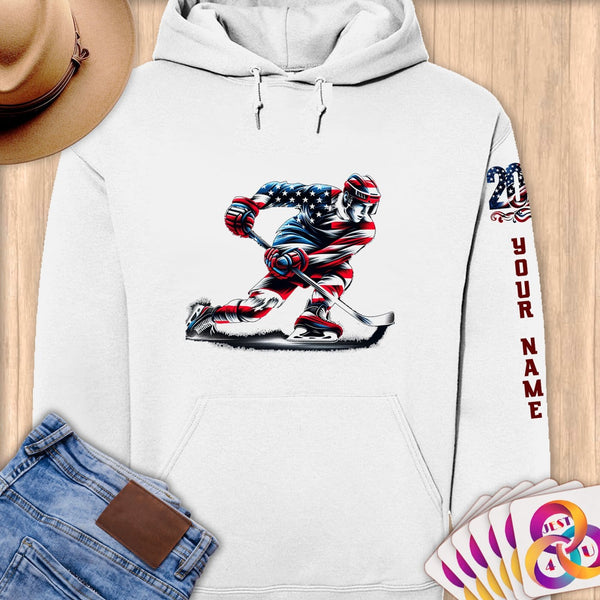 Physical Item S / White Ice Hockey Swish ~ Limited Edition 2024 "USA Excellence" ~ Personalized Premium Hoodie