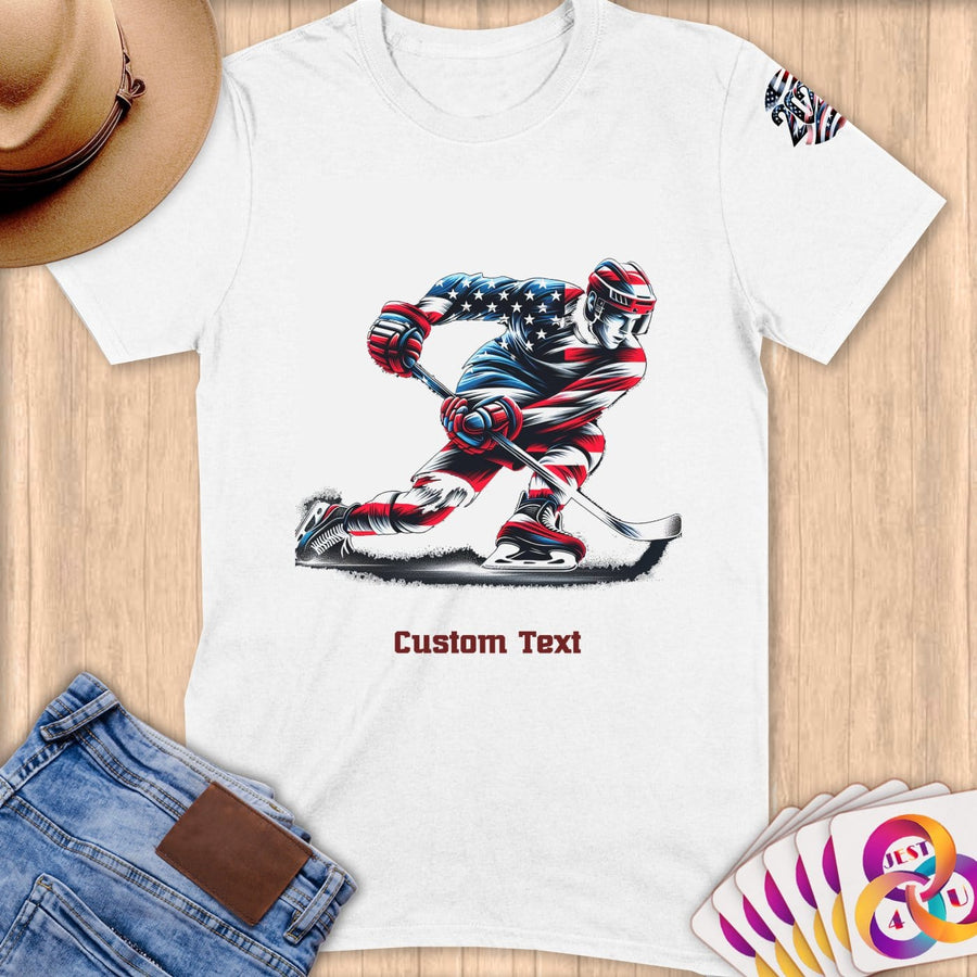 Physical Item S / White Ice Hockey Swish ~ Limited Edition 2024 "USA Excellence" ~ Personalized Softstyle T-Shirt