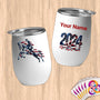 Physical Item 12 oz / White Jockey Leaps~Limited Edition 2024 "USA Excellence" ~ Customizable 12oz Wine Tumbler with Lid