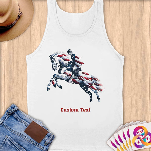 Physical Item S / White Jockey Leaps~Limited Edition 2024 "USA Excellence" ~ Customizable Supersoft Tank Top