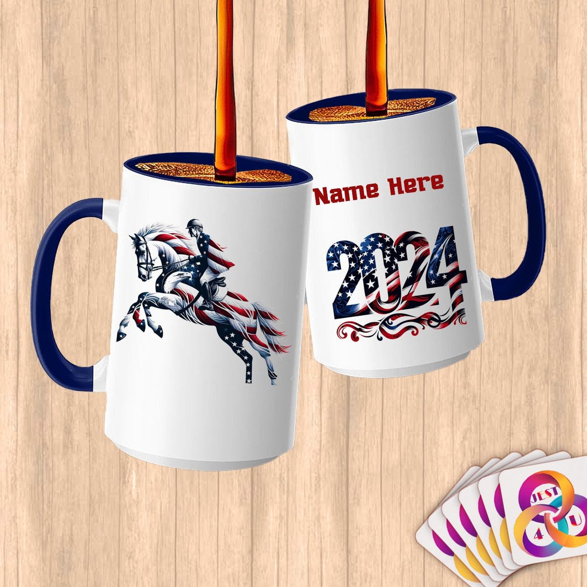 Physical Item 15oz / Blue Jockey Leaps~Limited Edition 2024 "USA Excellence" ~ Customized Large 15oz Mug