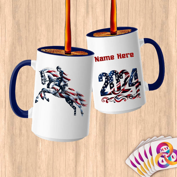 Physical Item 15oz / Blue Jockey Leaps~Limited Edition 2024 "USA Excellence" ~ Customized Large 15oz Mug