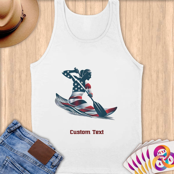 Physical Item S / White Kayak USA Flag ~ Limited Edition 2024 "USA Excellence" ~ Customizable Supersoft Tank Top