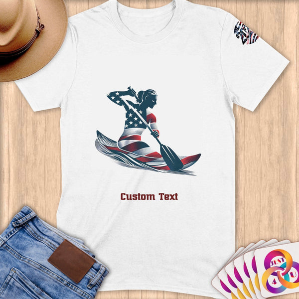 Physical Item S / White Kayak USA Flag ~ Limited Edition 2024 "USA Excellence" ~ Personalized Softstyle T-Shirt