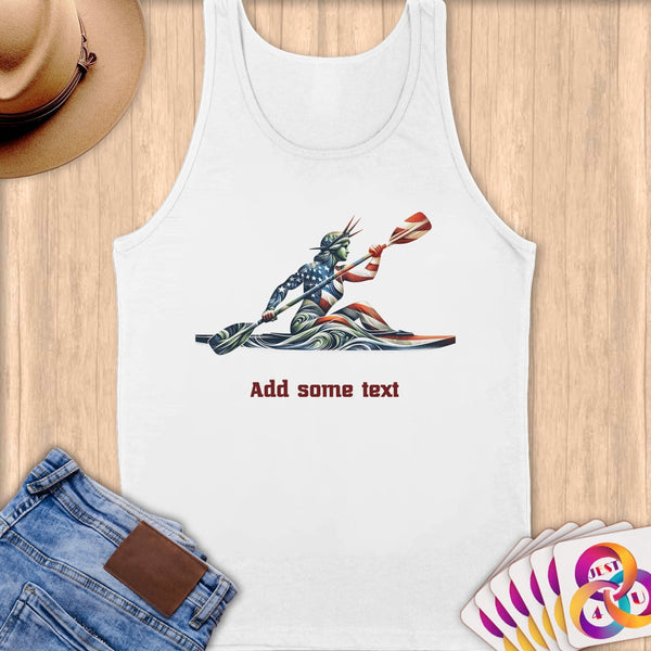 Physical Item S / White Kayaker Lady Liberty ~ Limited Edition 2024 "USA Excellence" ~ Customizable Supersoft Tank Top