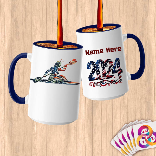 Physical Item 15oz / Blue Kayaker Lady Liberty ~ Limited Edition 2024 "USA Excellence" ~ Customized Large 15oz Mug