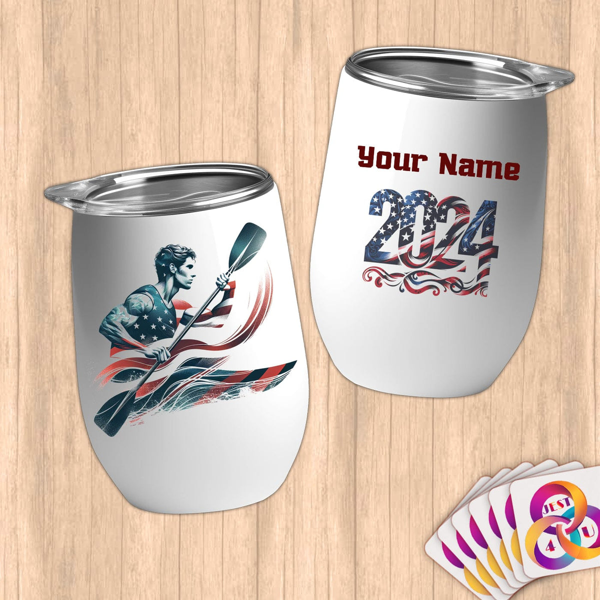 Physical Item 12 oz / White Kayaking Glory ~ Limited Edition 2024 "USA Excellence" ~ Customizable 12oz Wine Tumbler with Lid