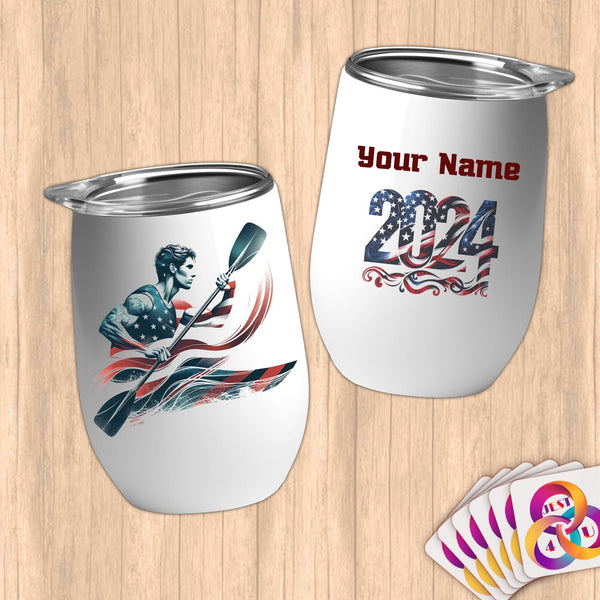 Physical Item 12 oz / White Kayaking Glory ~ Limited Edition 2024 "USA Excellence" ~ Customizable 12oz Wine Tumbler with Lid