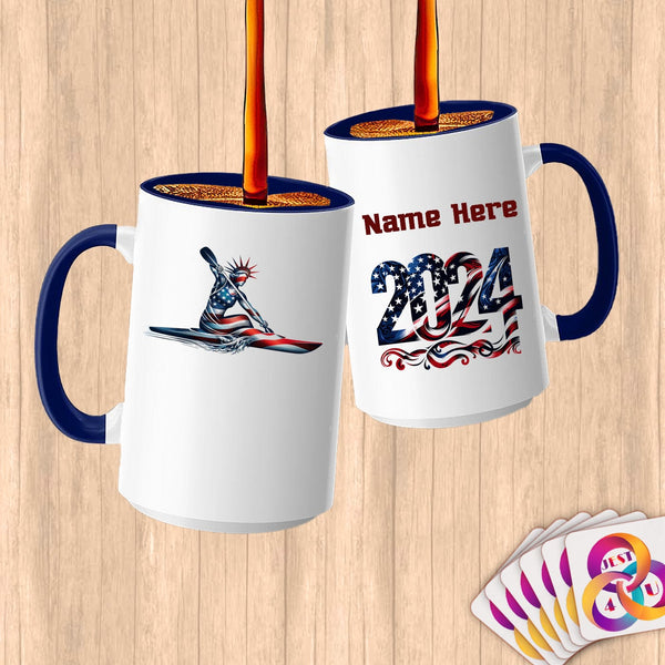 Physical Item 15oz / Blue Kayaking Liberty Freedom ~ Limited Edition 2024 "USA Excellence" ~ Customized Large 15oz Mug