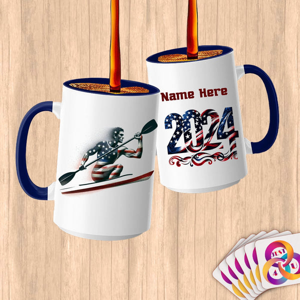 Physical Item 15oz / Blue Kayaking Patriotic ~ Limited Edition 2024 "USA Excellence" ~ Customized Large 15oz Mug