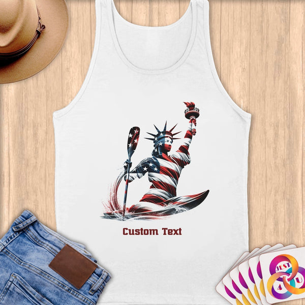 Physical Item S / White Kayaking USA Flag Statue ~ Limited Edition 2024 "USA Excellence" ~ Customizable Supersoft Tank Top